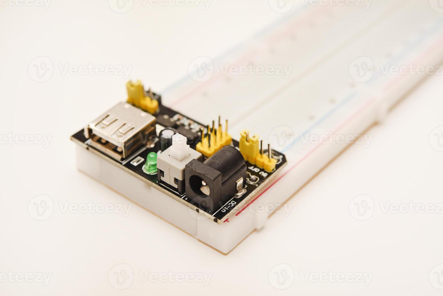 A solderless breadboard for electronics. An assembly tool for radio amateurs. photo