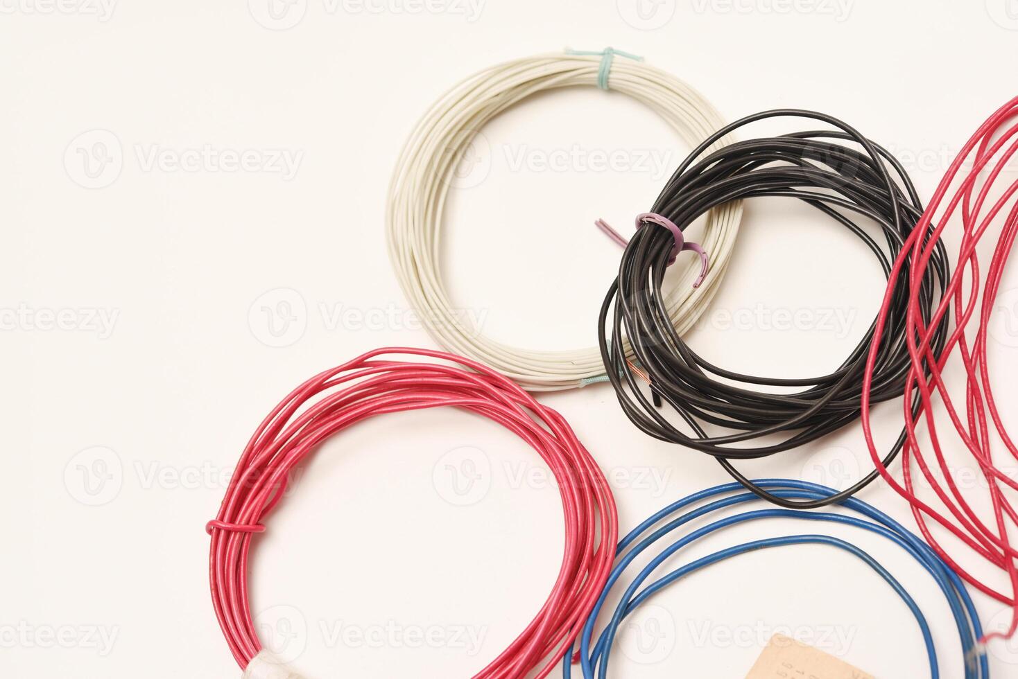 Coils of multicolored wires for electronics. Wires for devices. photo