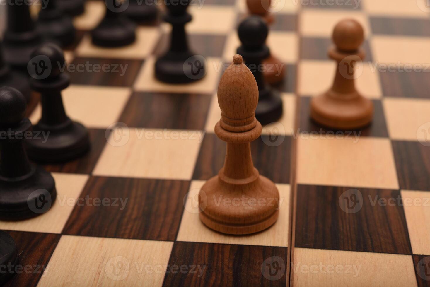 Black and white chess. Wooden chess on a board. A chess game. photo