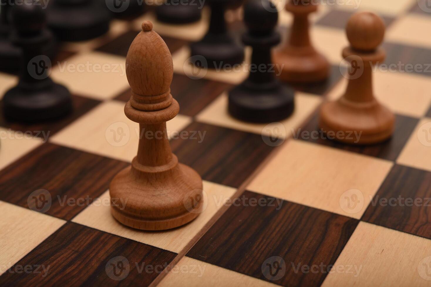 Black and white chess. Wooden chess on a board. A chess game. photo