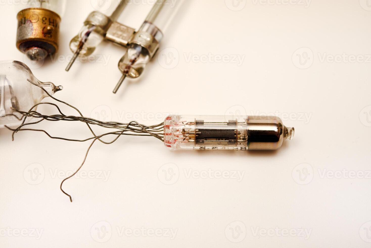 Old lamps from radio electronics. Lamps from calculating devices and lighting. photo
