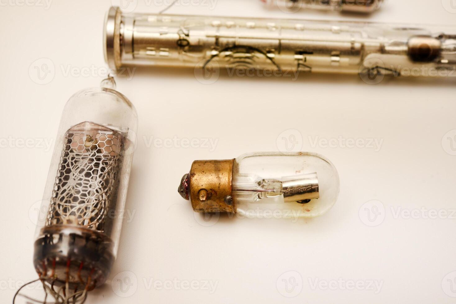 Old lamps from radio electronics. Lamps from calculating devices and lighting. photo