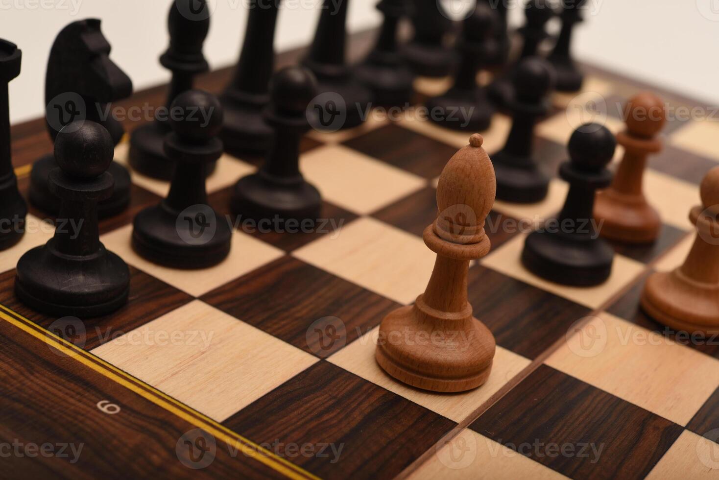 Black and white chess. Wooden chess on a board. A chess game. photo