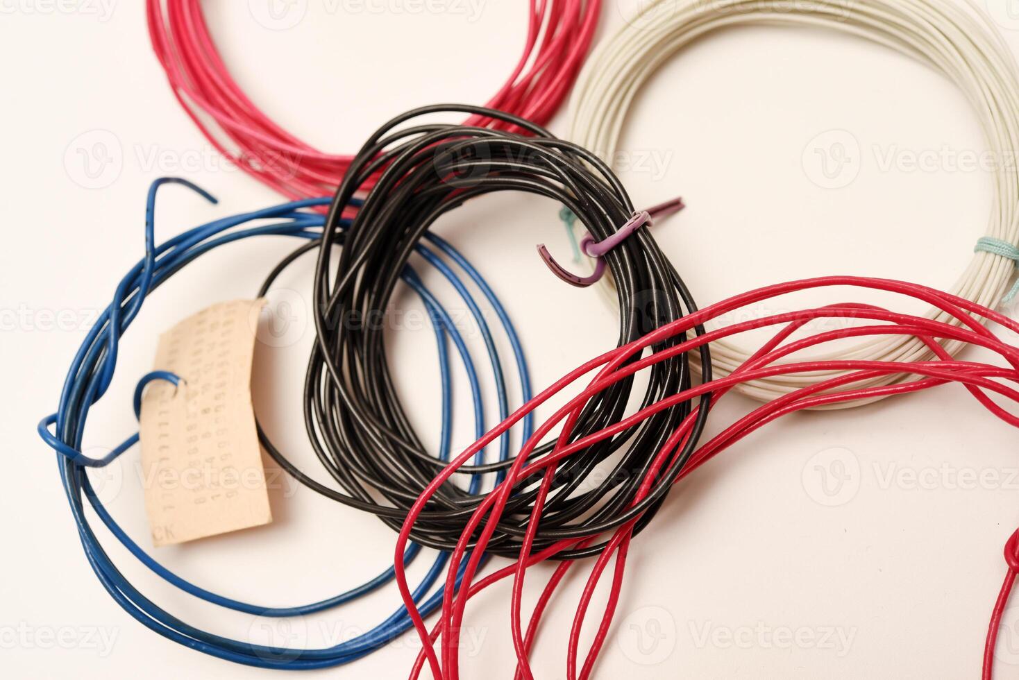 Coils of multicolored wires for electronics. Wires for devices. photo