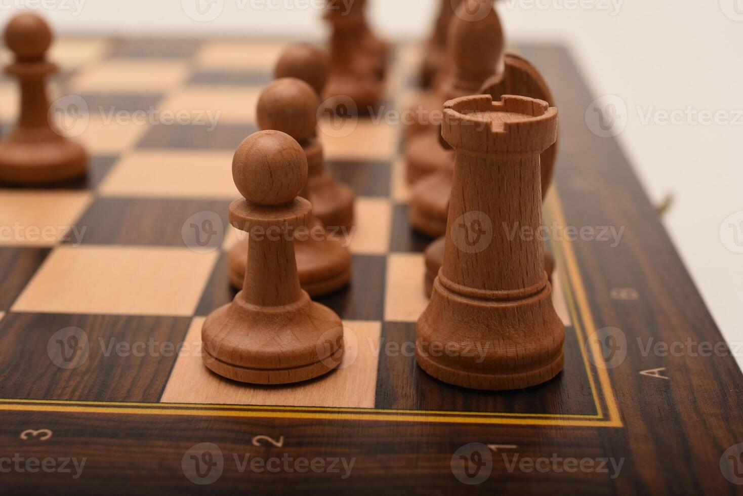 Black and white chess. Wooden chess on a board. A chess game. photo