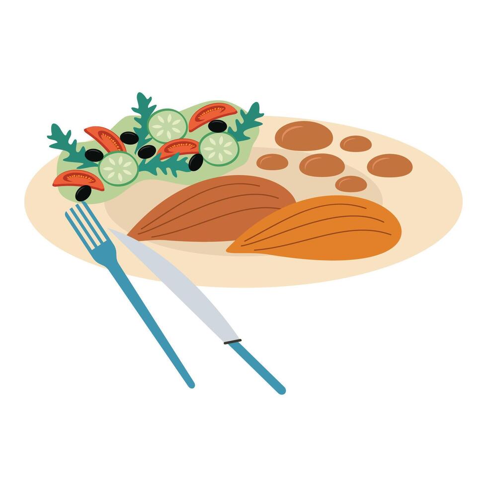 Flat Illustrated Healthy and Balanced Meals. vector