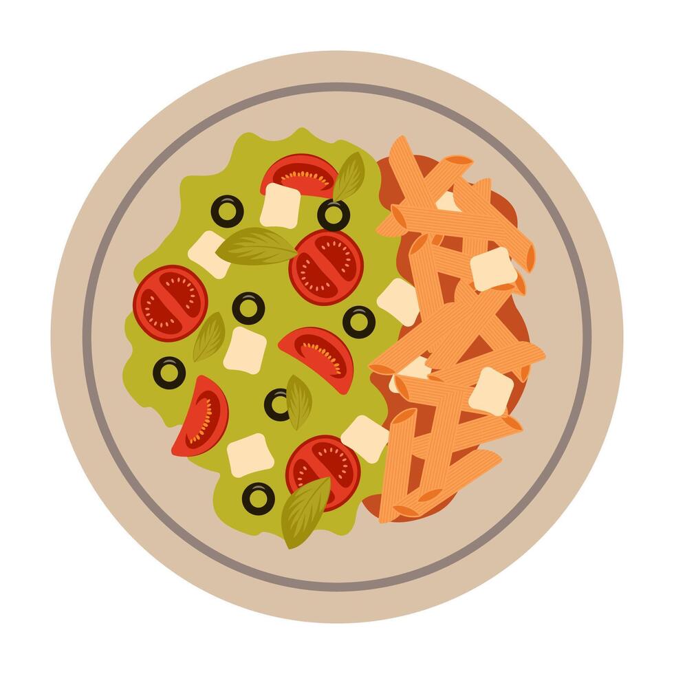 Flat Illustrated Pasta and Salad Combinations. vector