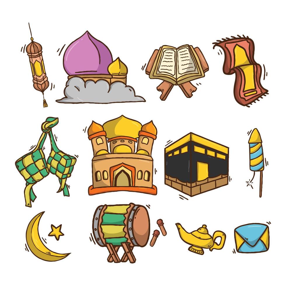 Ramadan collection cartoon style illustration vector