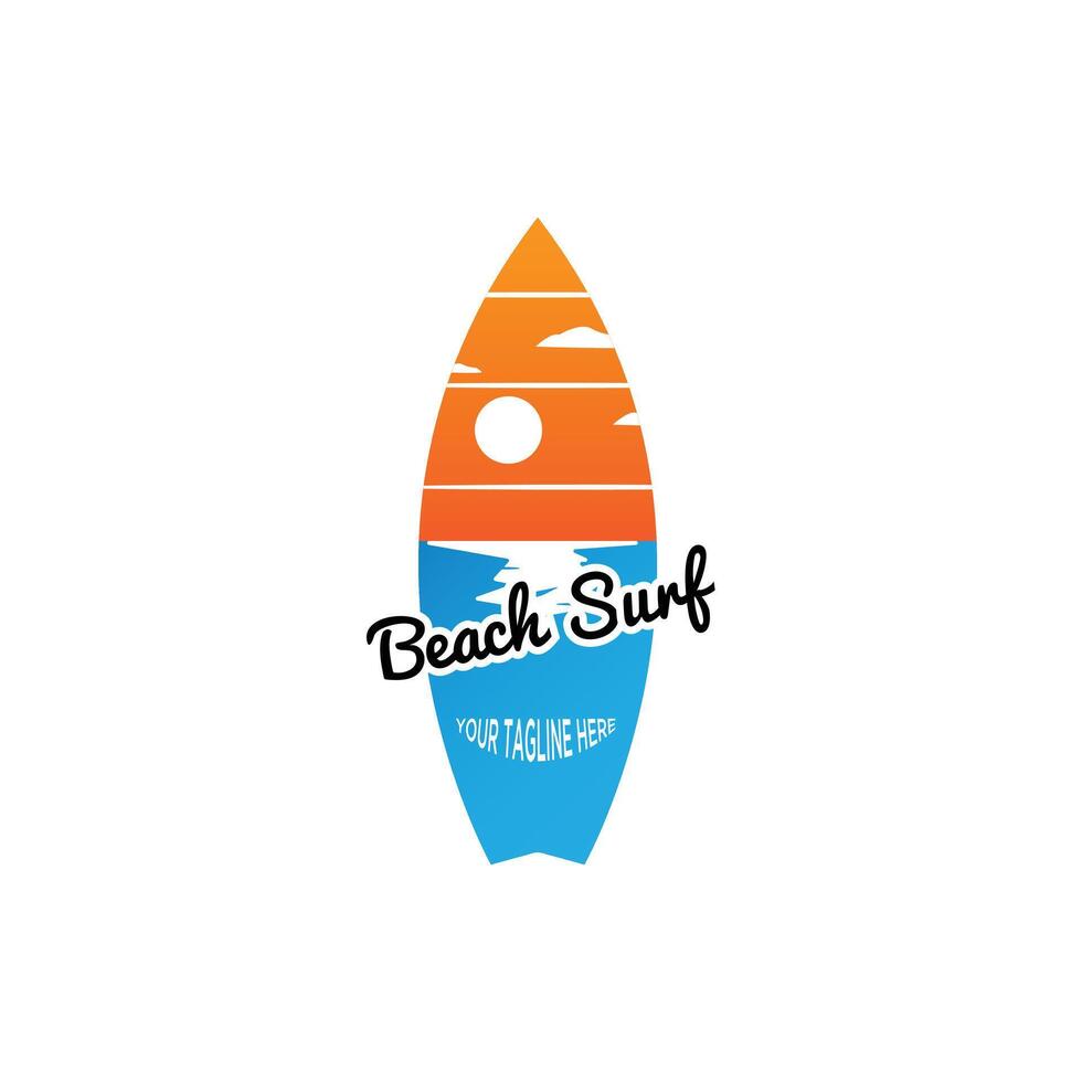 Beach surf sunrise illustration logo design template vector