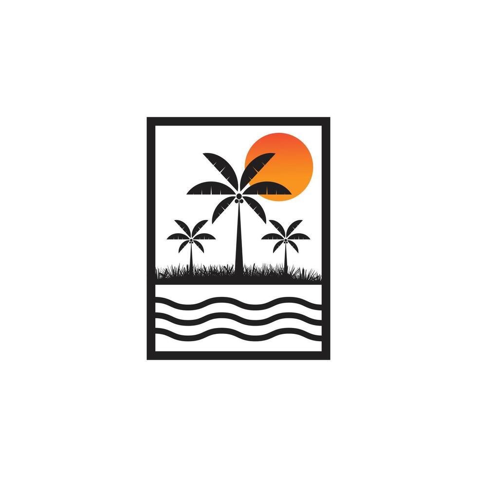 Palm tree sunset vintage logo template vector