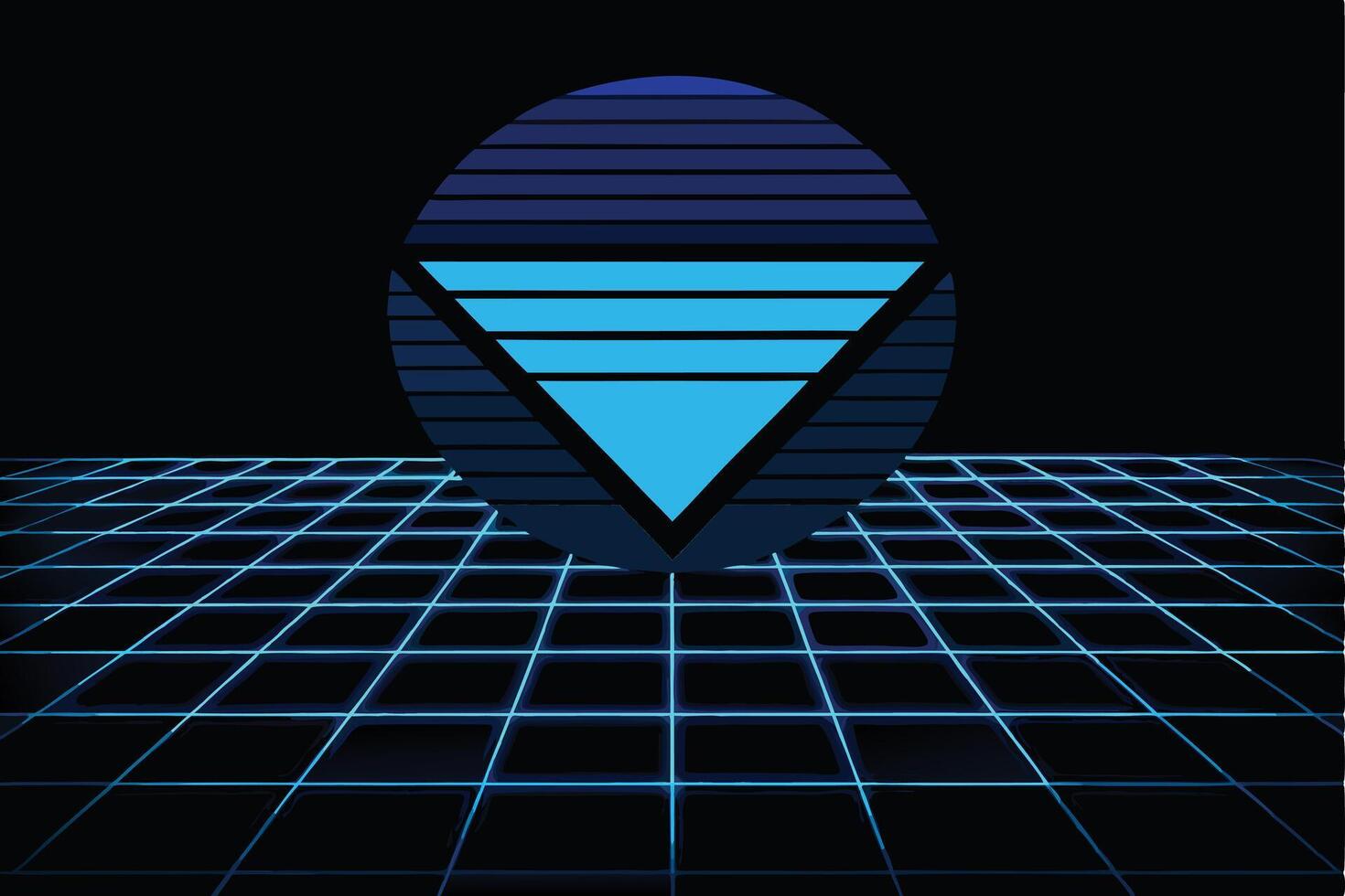 Retro Futuristic Graphic with Neon Grid and Circle Design. vector