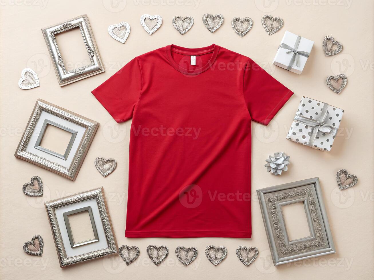Red T Shirt and Valentine's Day Gifts Flat Lay photo