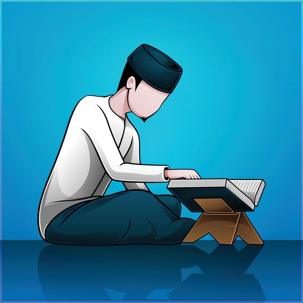 illustration of a Muslim reading the al quran vector