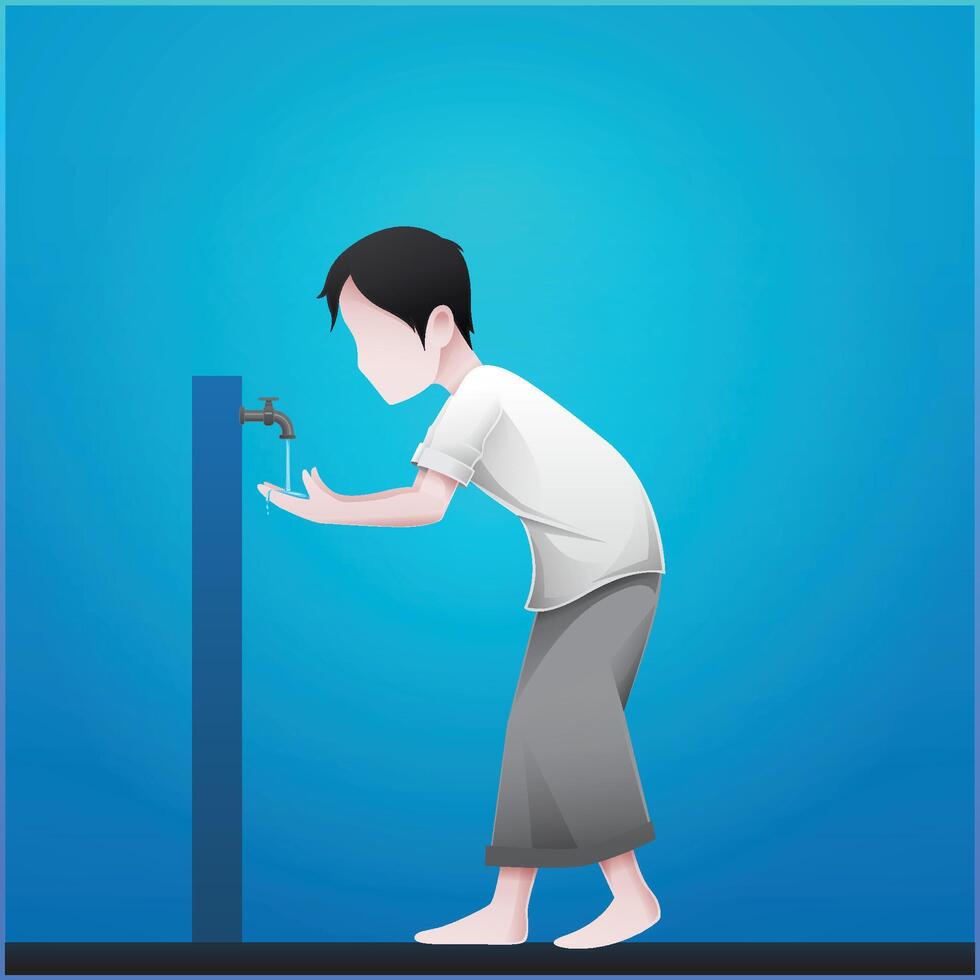 illustration of a Muslim performing wudu vector