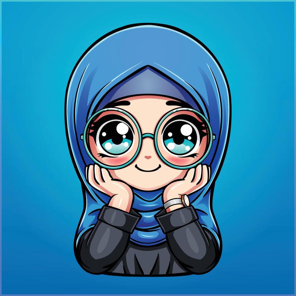 cute Muslim woman character with blue headscarf vector
