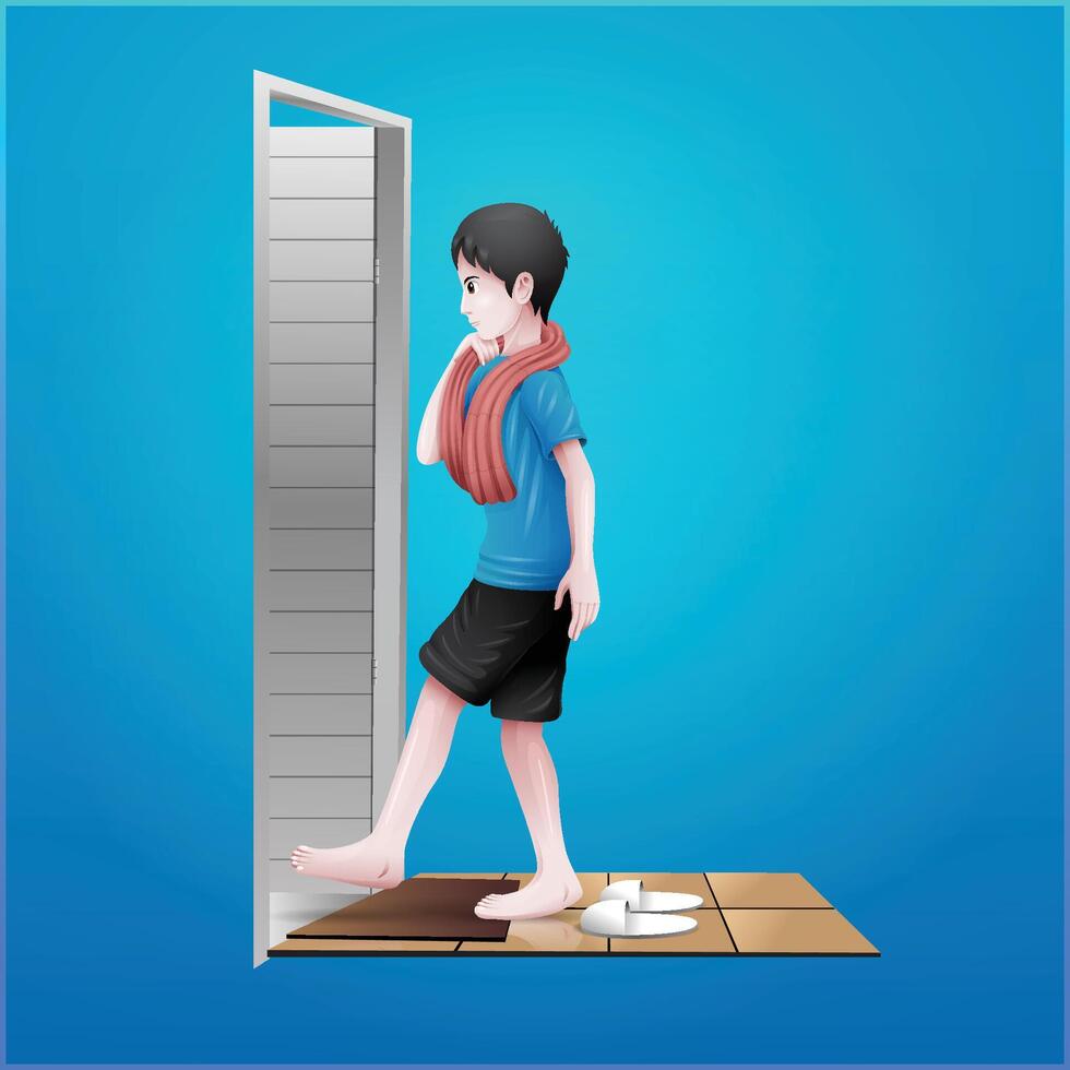 illustration of a man who is about to enter the bathroom vector
