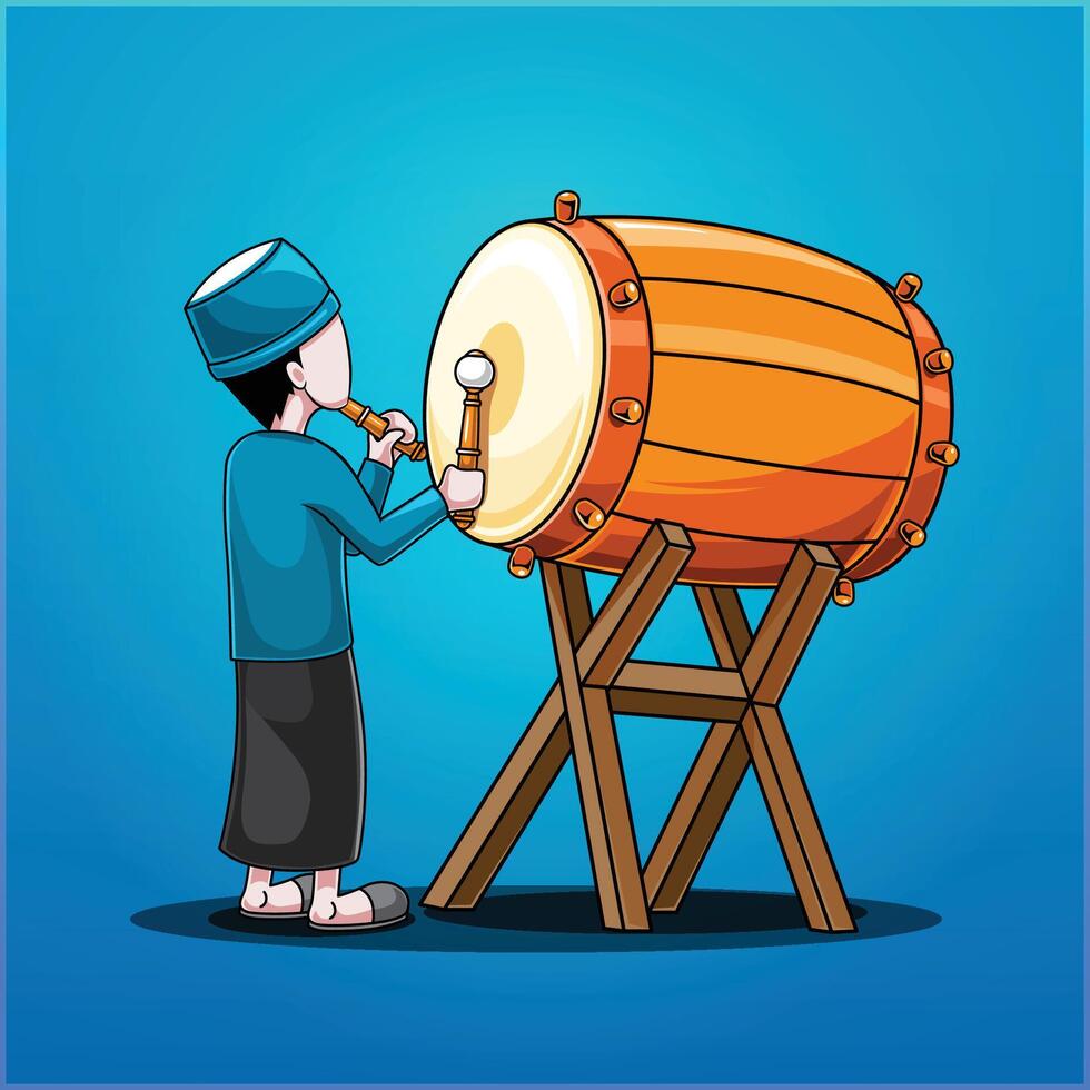 illustration of a Muslim beating a drum vector