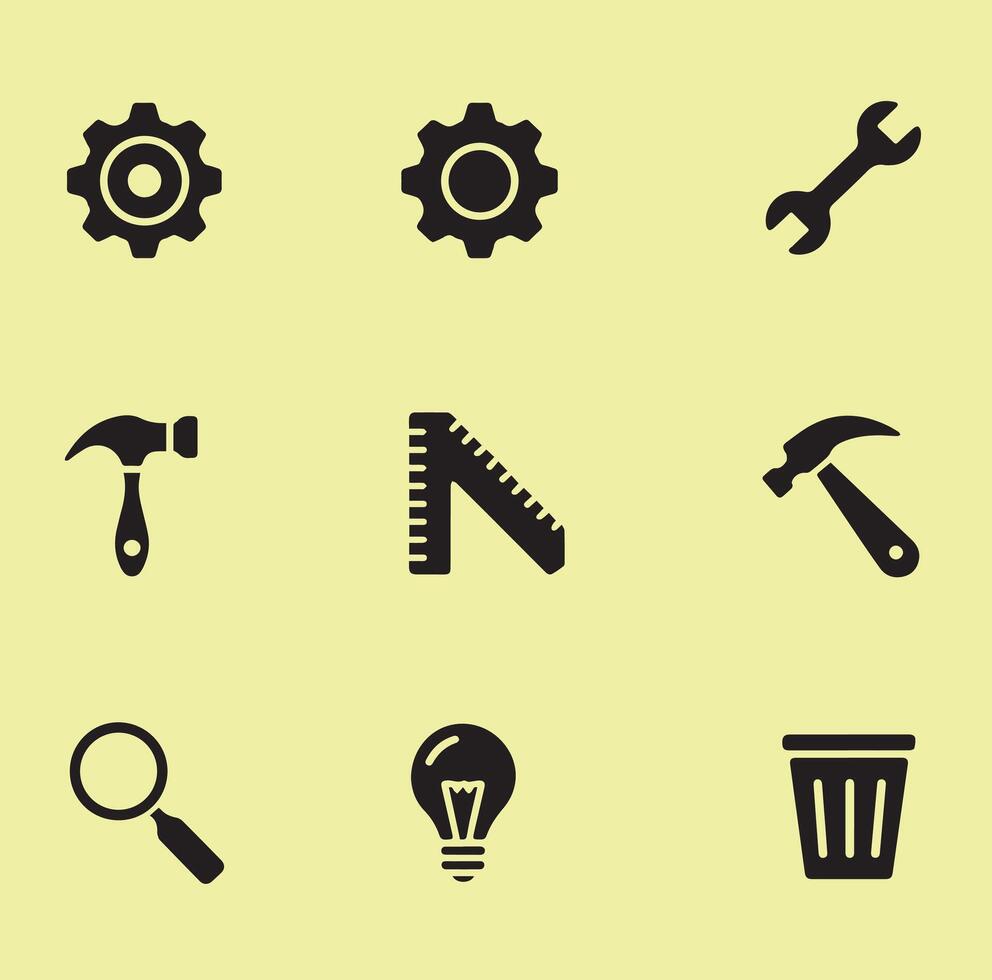 Download A Set of Black Icons That Include Tools, Wrenches, And Other Items vector