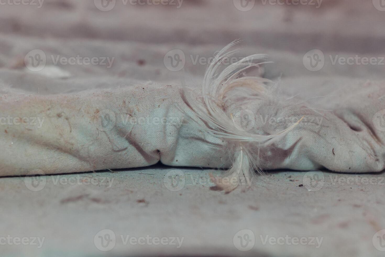 Dusty fabric corner with frayed edges revealing age and wear in an indoor environment photo