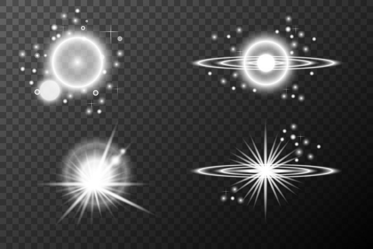 set of white light effects with stars and planets vector