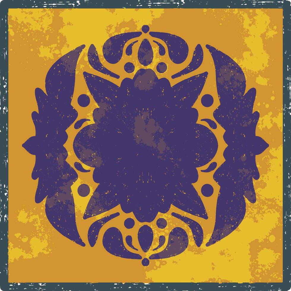 a purple and yellow square with an ornate design vector