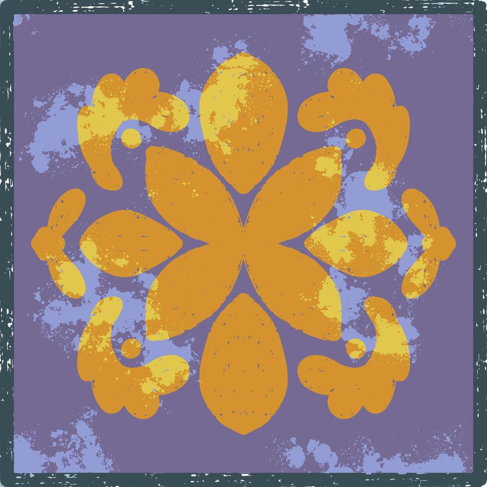 a flower design in purple and yellow on a square vector