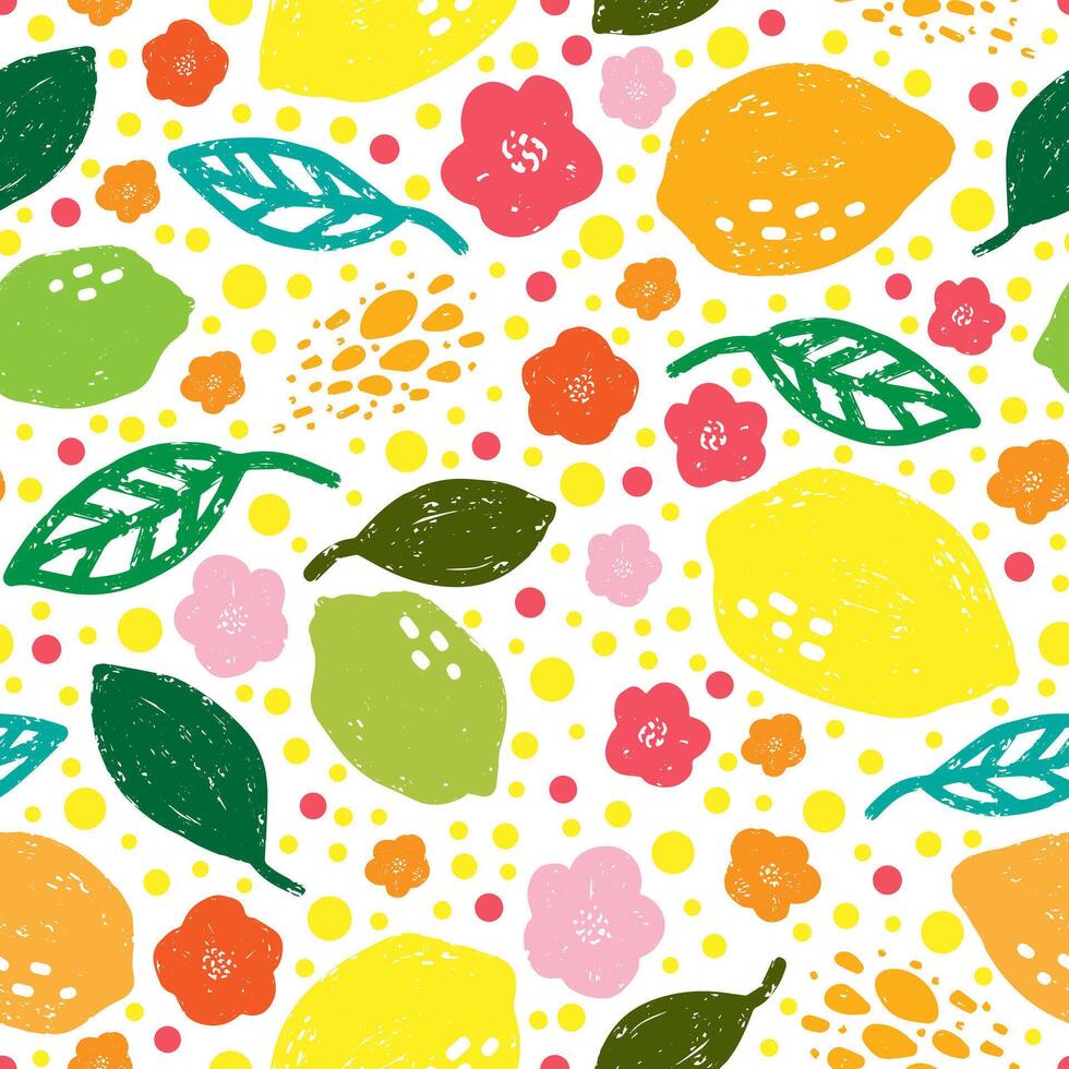 lemon and lime pattern with flowers and leaves vector
