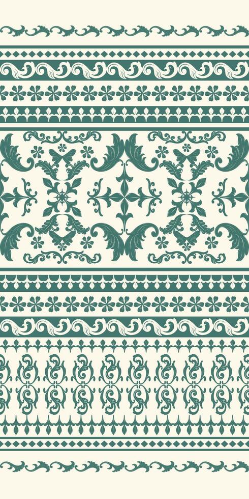 Beautiful Classy Green Pattern design Seamless Pattern Elegant Border Scroll ornament florals pattern design for wrapping, silk, scarf, background textile carpet embroidery texture, hand-draw weaves vector