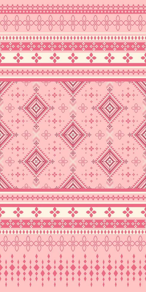 Detailed Embroidery Silk Hand Craft Seamless Geometric Ethnic Native American fabrics, tiles, carpet Embroidery design on Pink Background. Luxury Tribal Florals Pattern Decoration Elaborate. vector