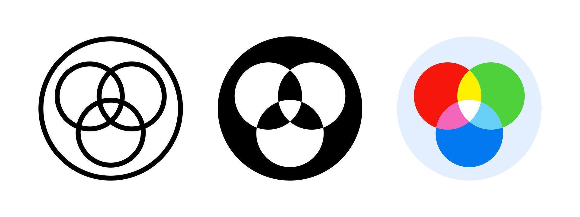 RGB icon. RGB color circle illustration. Colour palette spectrum. Visual balance symbol. Primary colours red, green and blue round diagram. RGB color mixing sign. Web design CMYK visual scheme. vector