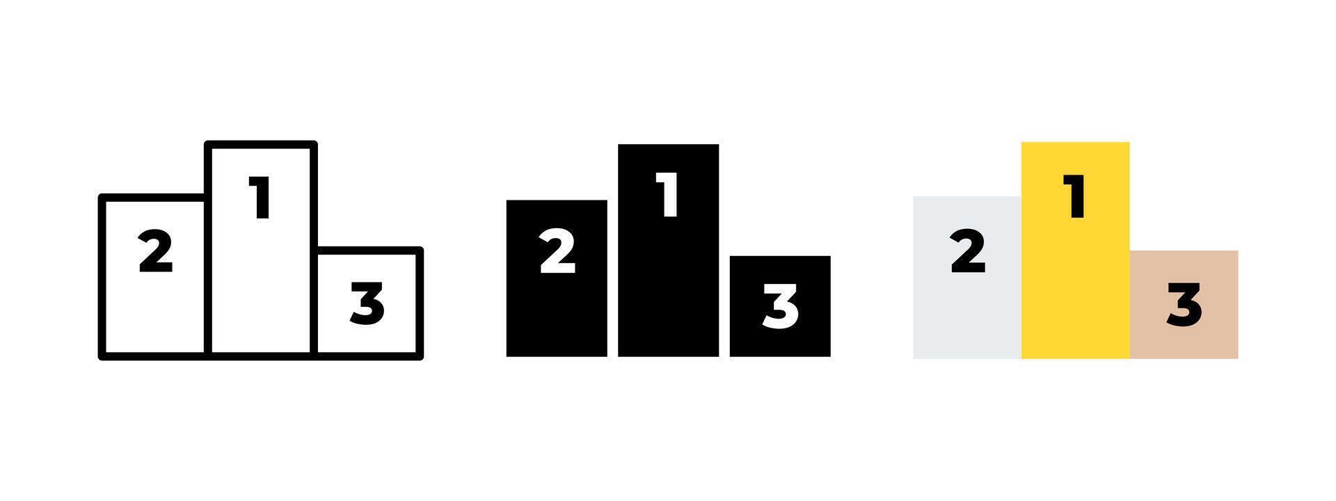 Competition pedestal icon. Championship placement illustration. Dais symbol. Winner podium sign. First, second and third place trophy. Award ceremony pictogram. Leadership position concept. vector