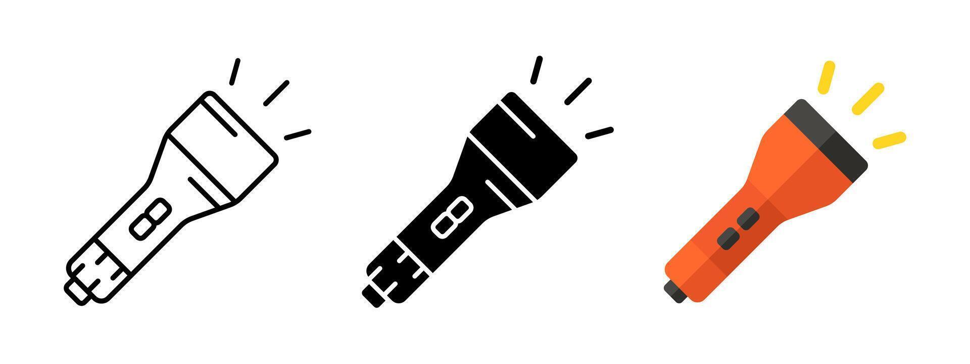 Flashlight icon. Portable flashlight illustration. Bright pocket lighter symbol. Electric handle lantern sign. Flash light tool pictogram. Spotlight lamp tool. Electricity lighting concept. vector
