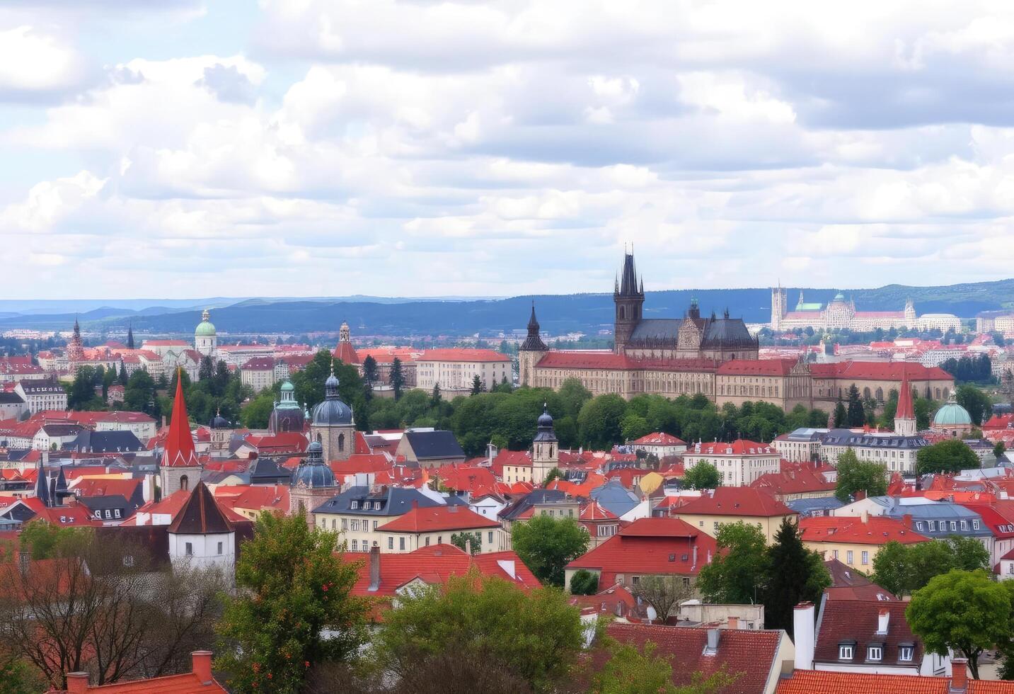 The city of prague is seen from above photo