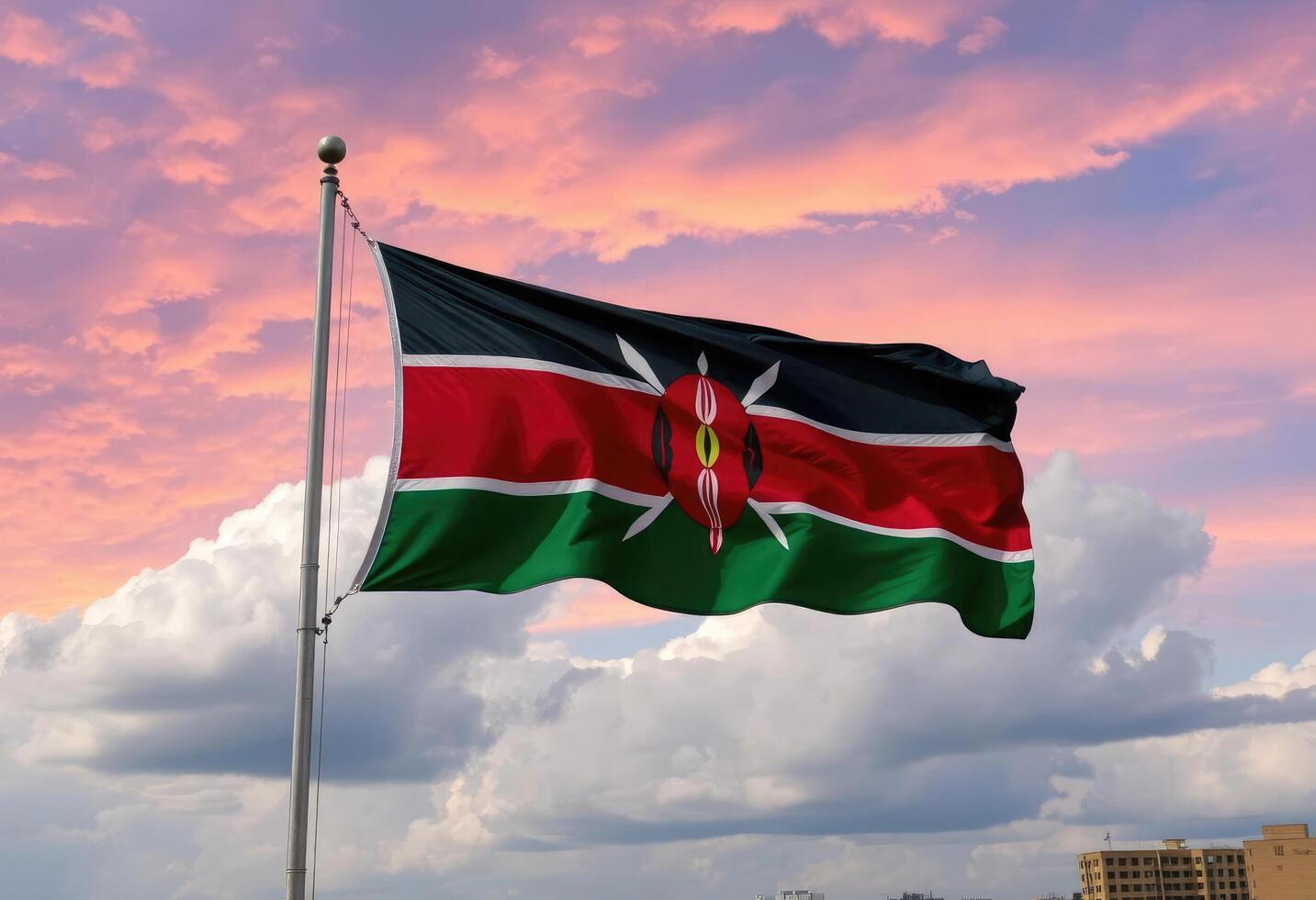 Kenya flag on the flagpole photo