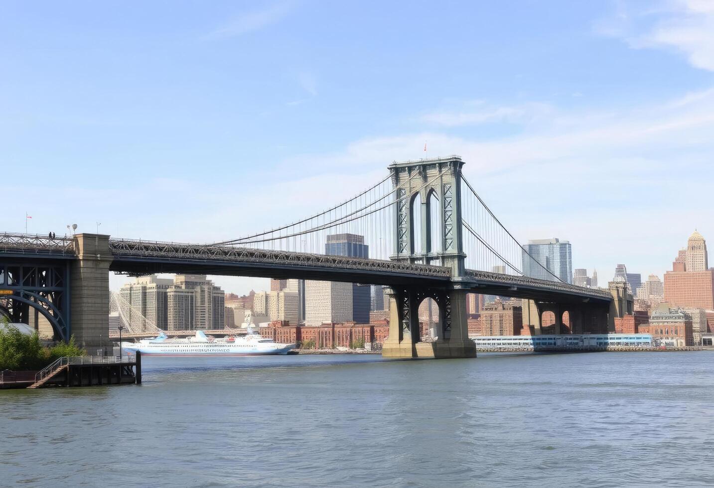 The manhattan bridge spans the brooklyn bridge photo