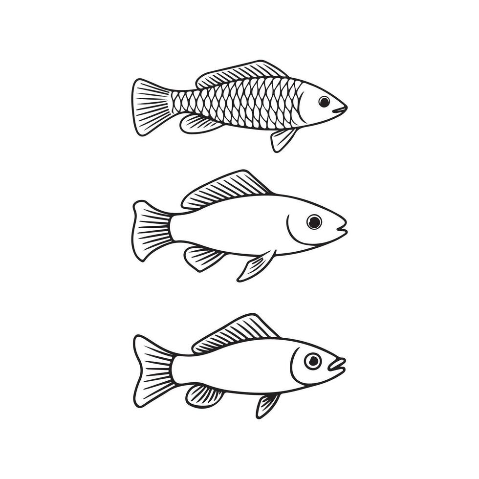 fish icon coloring page silhouette illustration vector