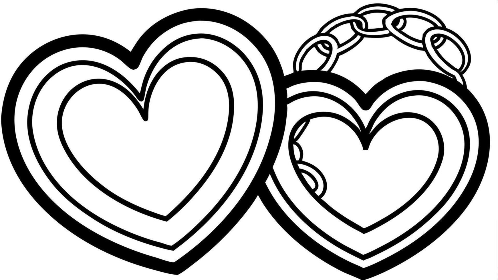 Two black layered hearts connected with a chain design. Artistic Valentine's Day illustration vector