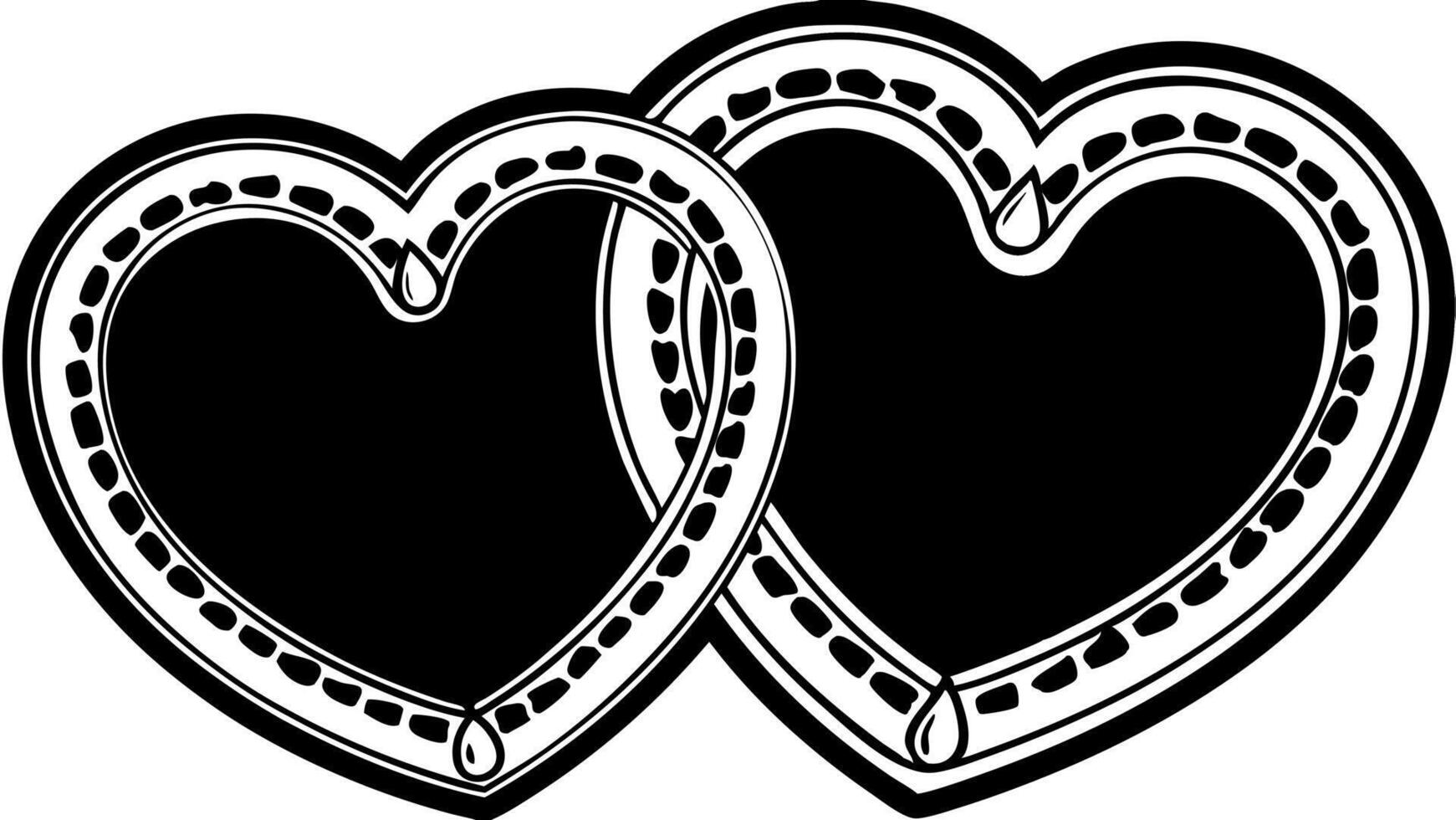 Two decorated black hearts with dotted borders and intricate design. Valentine's Day theme illustration vector