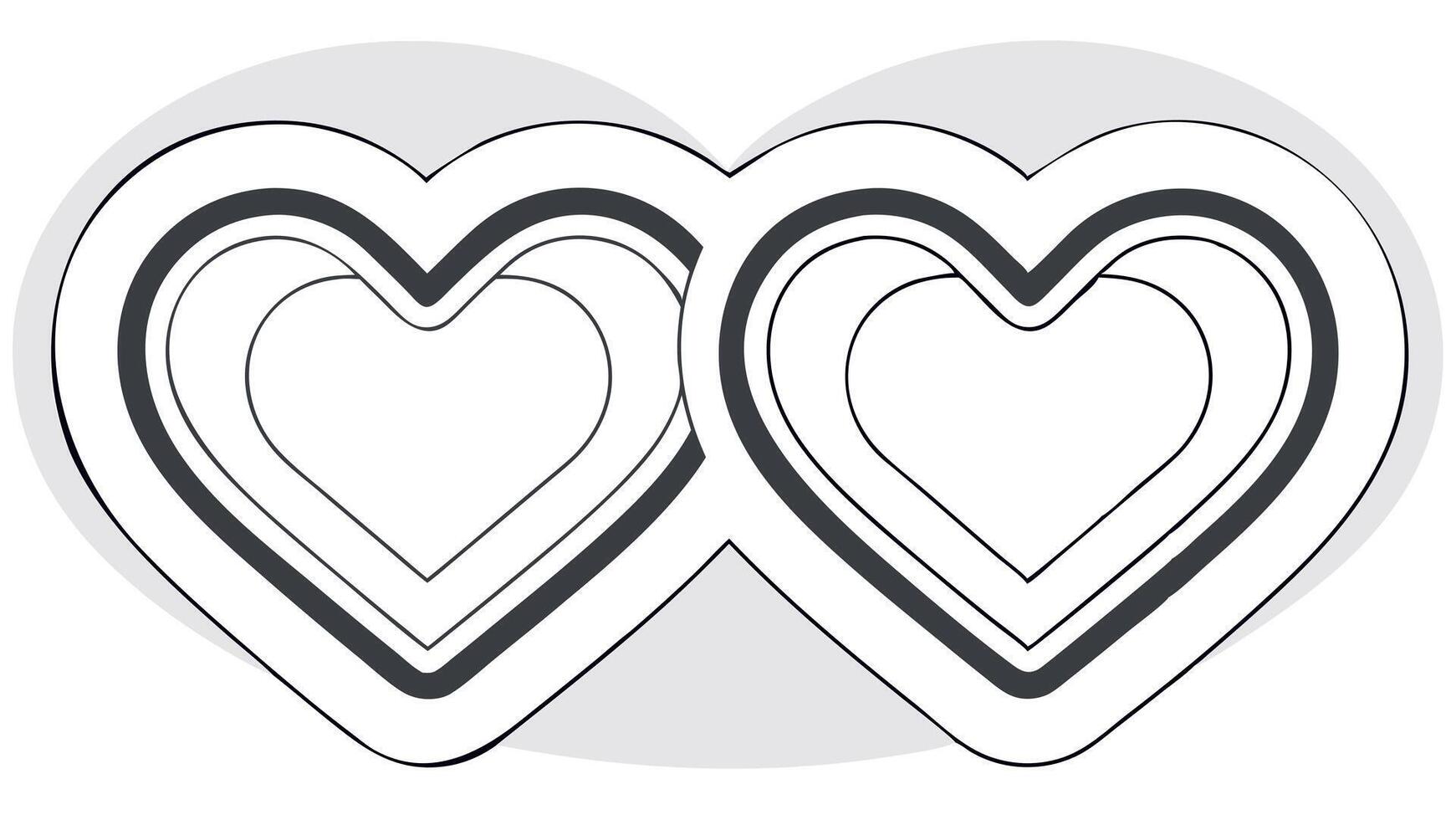 Interlinked black and white outline hearts illustration on a minimalistic background. Valentine's Day design vector