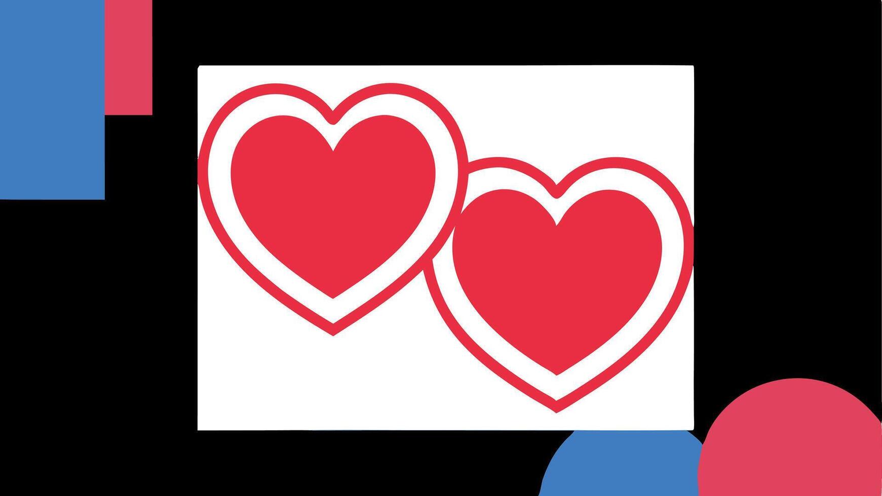 Two red outlined hearts with white inner borders on a geometric modern background. Valentine's Day illustration vector