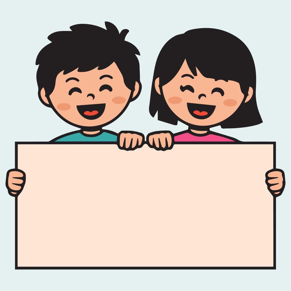 Joyful Kids Holding a White Board vector