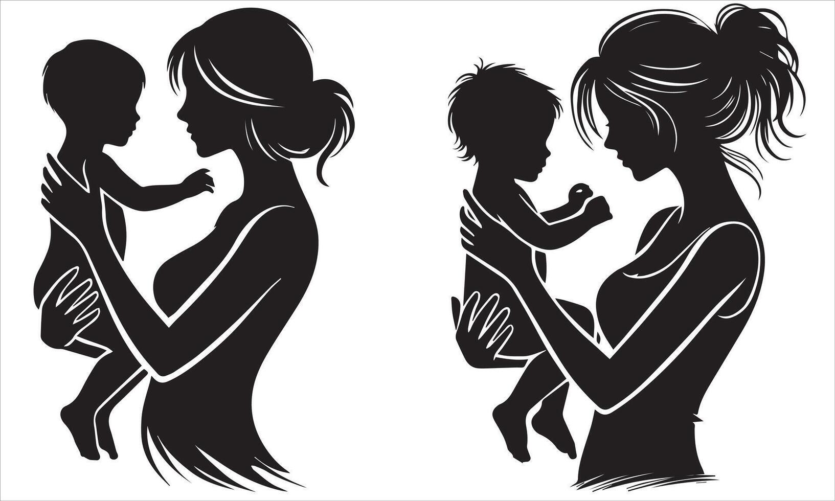 Mom And Child Silhouette Set vector