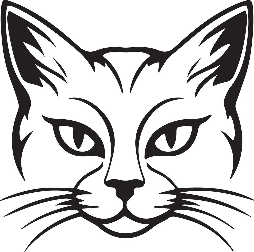 a cat's face is shown in black and white vector
