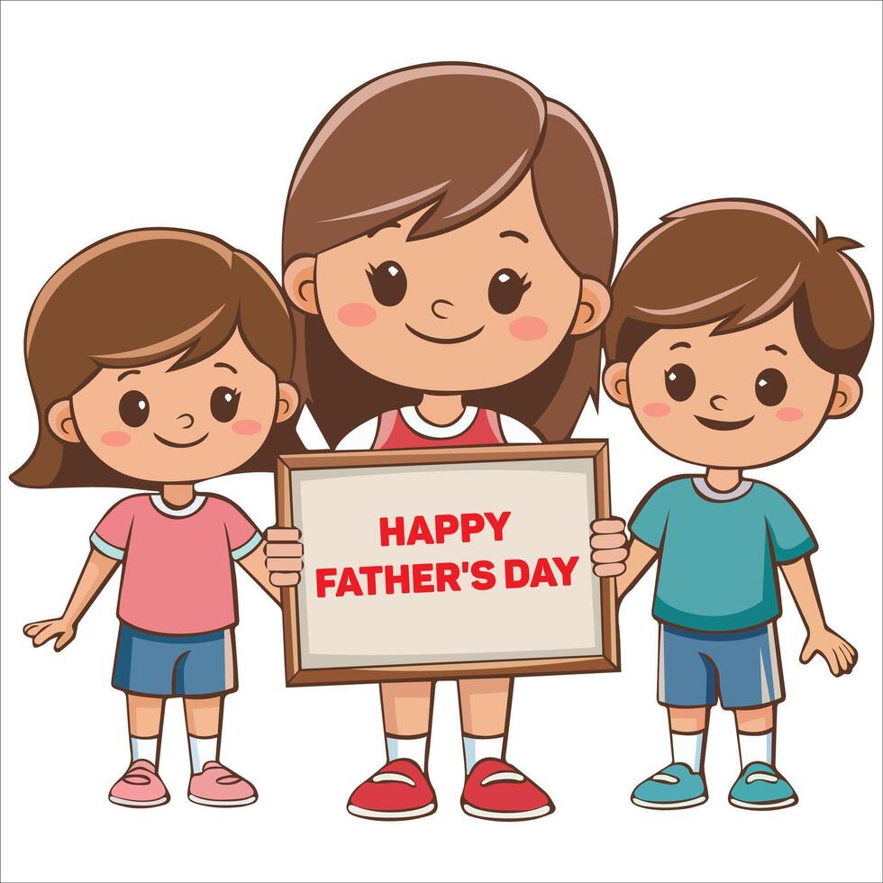 Playful Group of Kids with a Happy Father's Day Banner vector