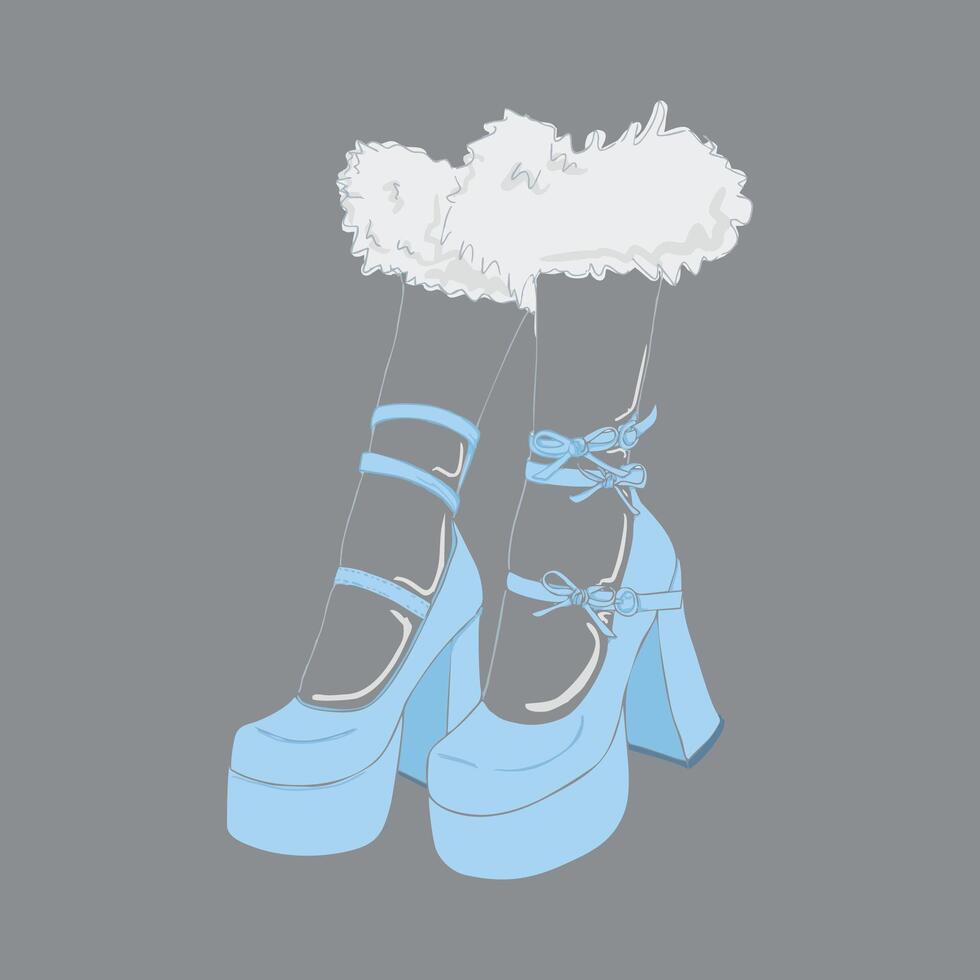 Blue shoes with a bow and a heel vector