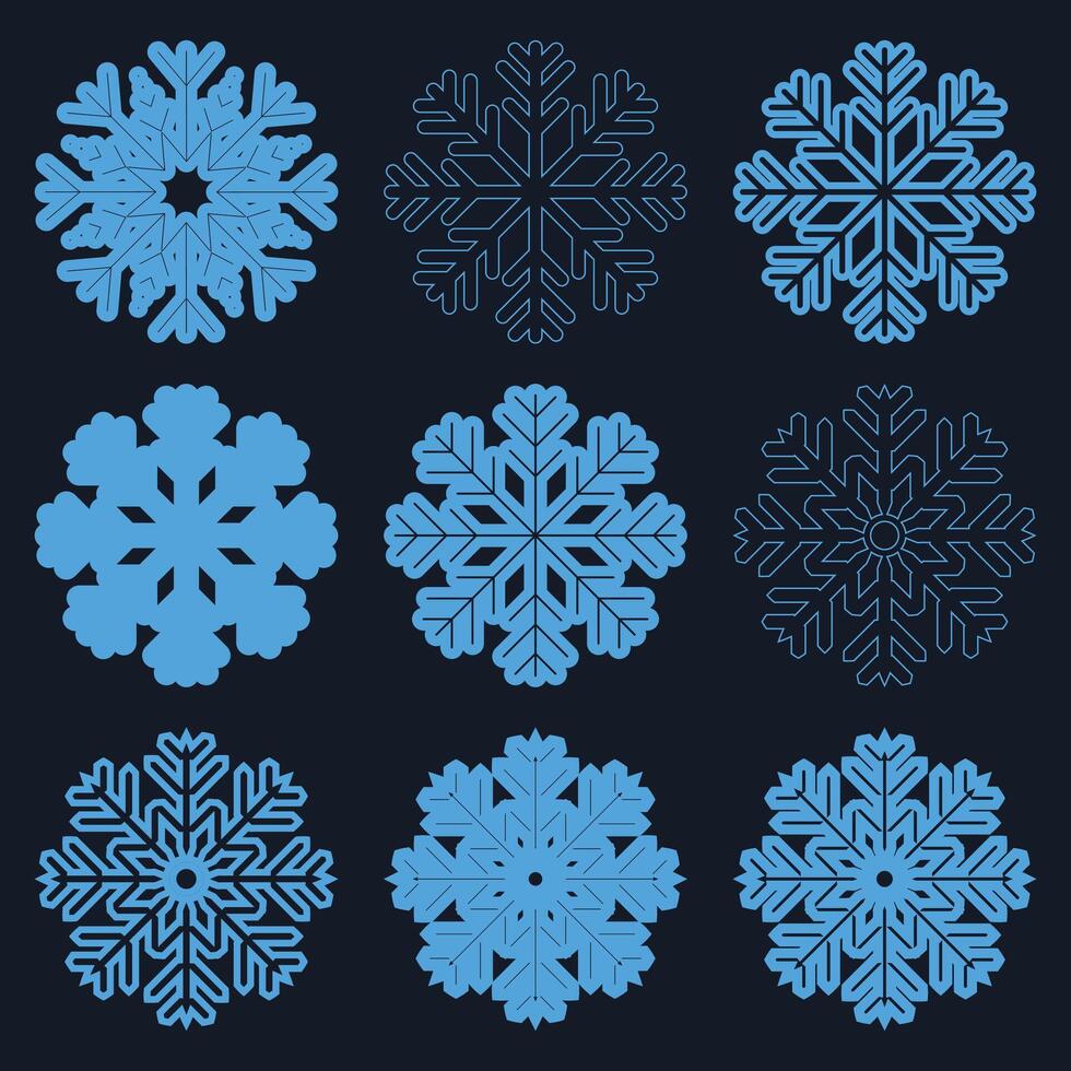 Christmas, new year seamless pattern, Outstanding snowflakes line illustration. Cold season snow flakes, icons of winter holidays, snowfall. Isolated snowflake collection, Frost background. vector