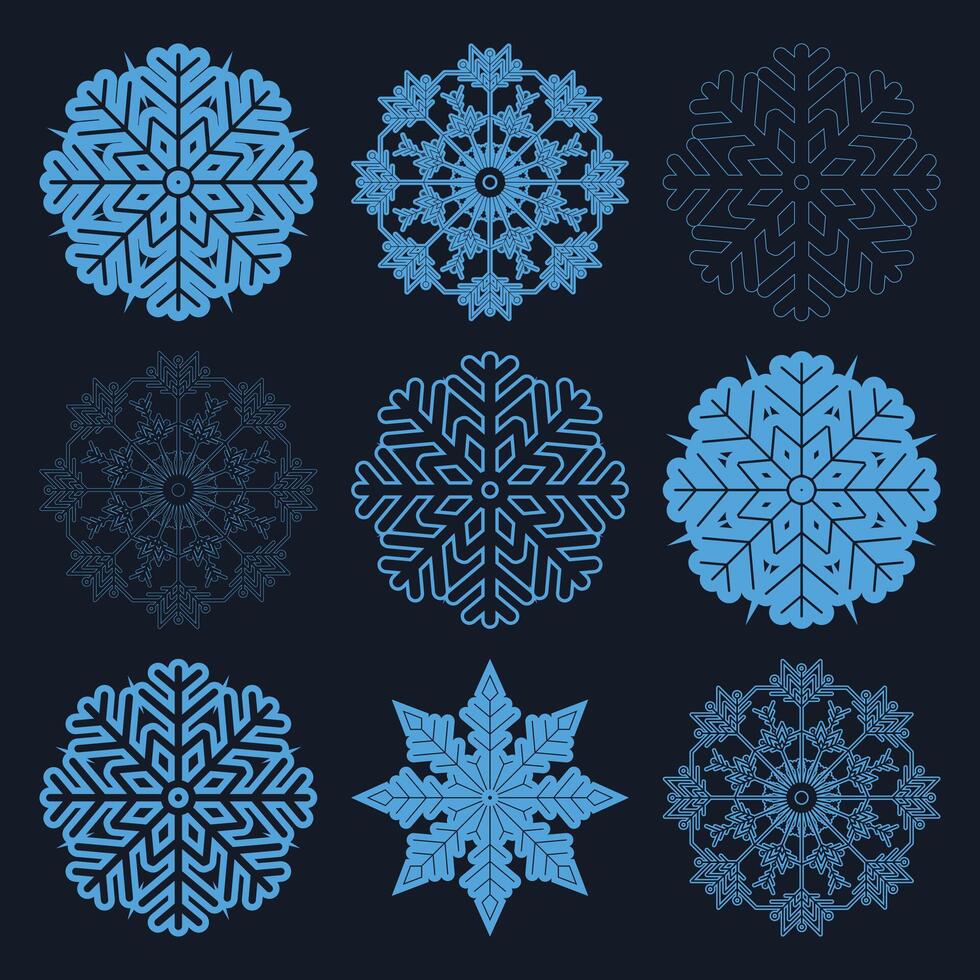 Snowflake Icons, Set of Snowflakes, Ice Crystal Winter Symbol, Xmas Sign, Christmas Logo, Isolated Transparent, Perfect for holiday themed designs and invitations. Isolated snowflake collection. vector