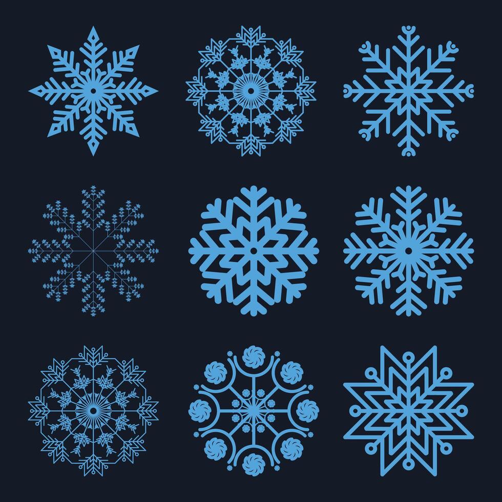Extreme close up of snowflake on Deep blue background, structure and natural pattern vector