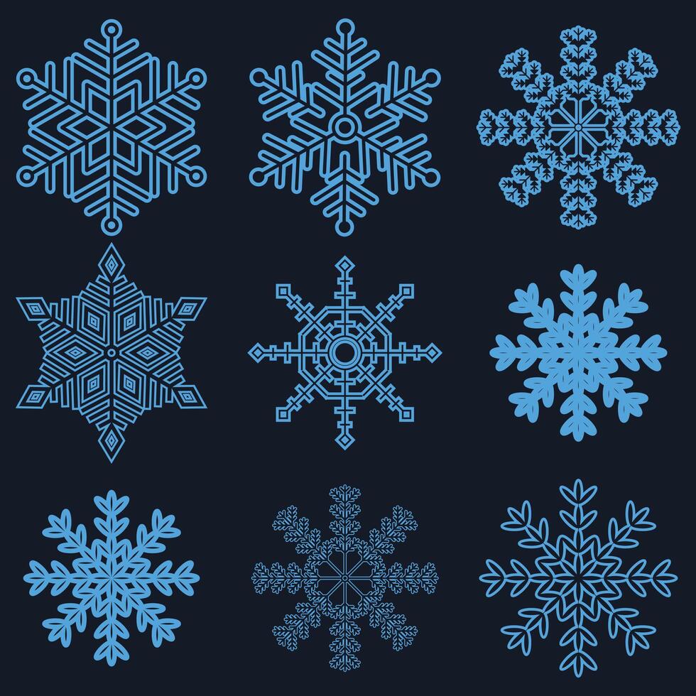Abstract Christmas border with a set of snowflakes. Winter snow. Overlay, banner, cover, Ice Crystal Winter Symbol, Xmas Sign, Christmas Logo. vector