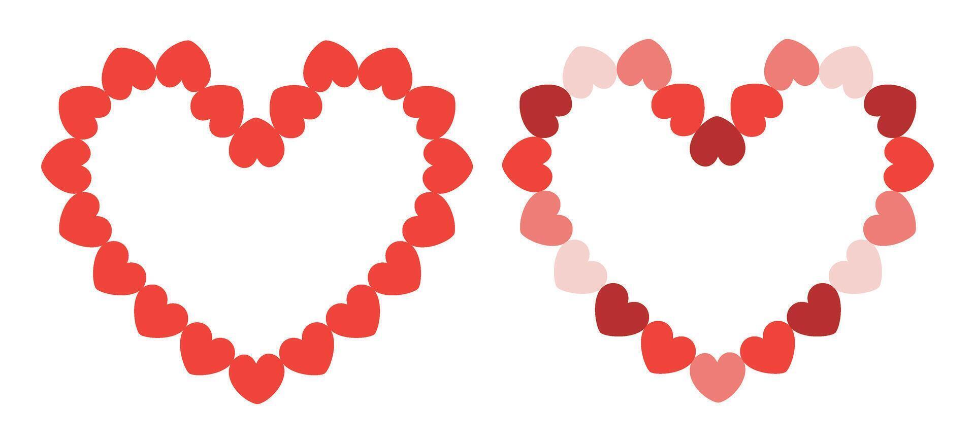 Small hearts placed on the contour of the big heart. Elements for design for Valentine's Day, Women's Day. Symbol of love. Frame from hearts vector